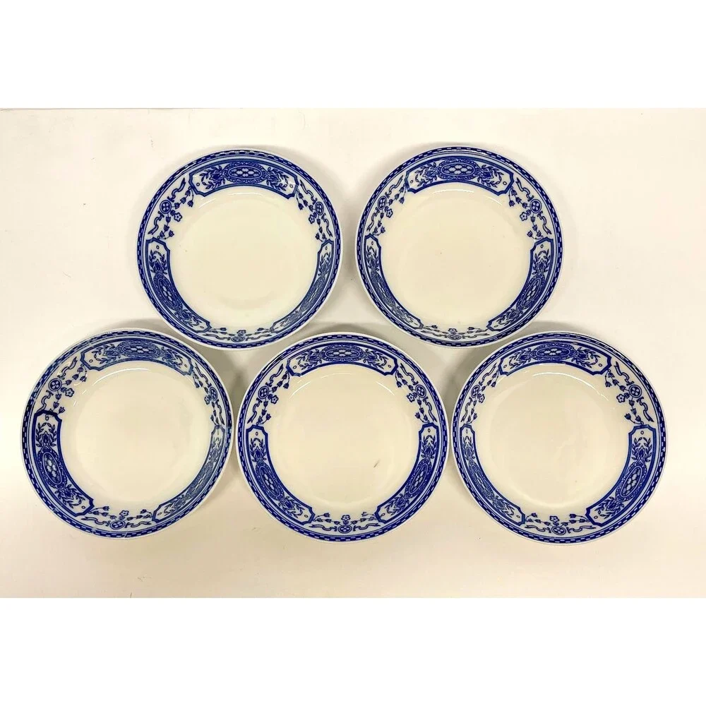 Antique Nippon Royal Sometuke Blue White Cup & Saucer Set, 4 Cups 5 Bowls Japan